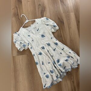 Just Me White Eyelet Floral Mini Dress | Blue Embroidered | Cottagecore | Size L